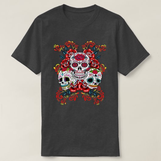 フローラシュガースカルデイオブザデッドDia De Muertos Tシャツ (デザイン正面)