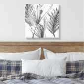 フローラシルエット – グレー キャンバスプリント (インサイチュ (寝室))