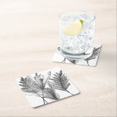 フローラシルエット – グレー スクエアペーパーコースター (インサイチュ)