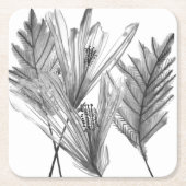 フローラシルエット – グレー スクエアペーパーコースター (正面)