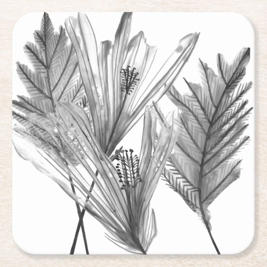 フローラシルエット – グレー スクエアペーパーコースター (正面)