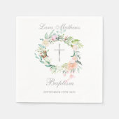 フローラシルバークロスガーランドバプテスマ《キリスト教》洗礼式や命名式 スタンダードカクテルナプキン (正面)