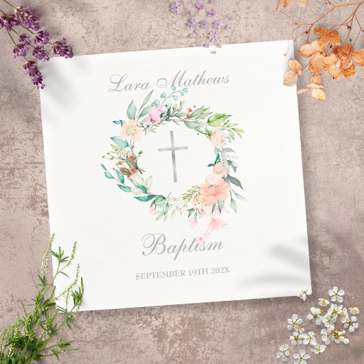 フローラシルバークロスガーランドバプテスマ《キリスト教》洗礼式や命名式 スタンダードカクテルナプキン