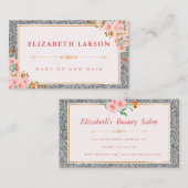 フローラシルバーグリッターメイクアップアーティスト美しいサロン 名刺 (正面/裏面)