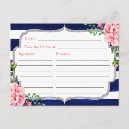 フローラシルバーネイビーストライプブライダルシャワーレシピ ポストカード