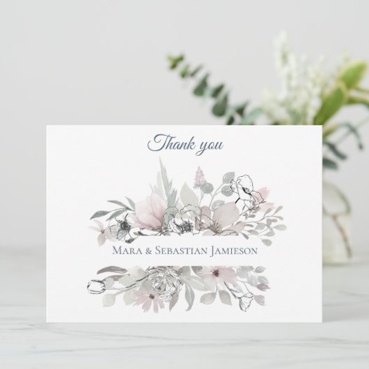 ~*フローラシルバーピンクAR17エレガントトレンディー結婚ズ サンキューカード (スタンド正面)