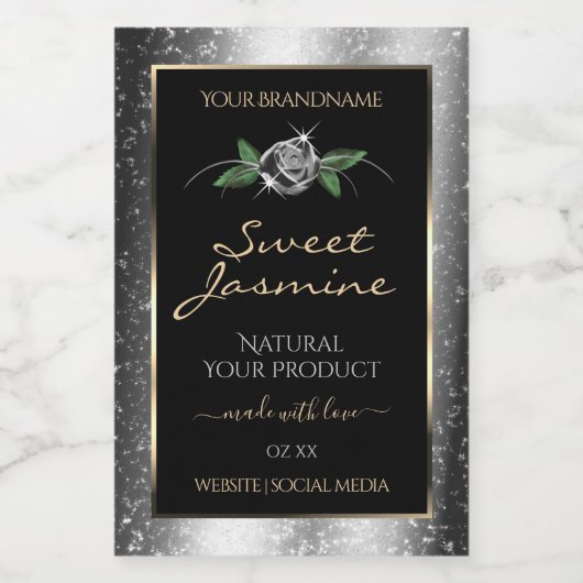 フローラシルバーブラック製品ラベルスパークルグリッター フードラベル (シングルラベル)