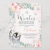 フローラシルバーペンギンウィンターオネダーランド誕生日 招待状 (正面/裏面)
