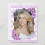 フローラシルバーホワイトパープルフォト50誕生日 招待状 (裏面)