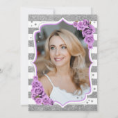 フローラシルバーホワイトパープルフォト50誕生日 招待状 (裏面)