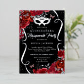 フローラシルバー赤スクロール仮装キンセアニェラ 箔招待状 (立ち正面)