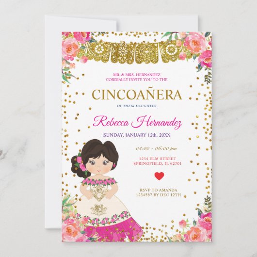 フローラシンコ王室のーニェラピンクメキシコ 招待状 (正面)