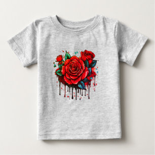 フローラシンフォニー:水彩花デザインプリント ベビーTシャツ