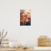 フローラシンフォニー – 赤ポピー花水彩画 ポスター (キッチン)