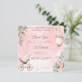 フローラシンフォニーinピンクの共同Girlベビーシャワー サンキューカード (スタンド正面)