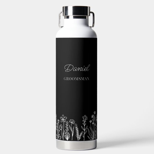 フローラシンプルアウトライン任意の色の結婚式パーティギフト ウォーターボトル (正面)