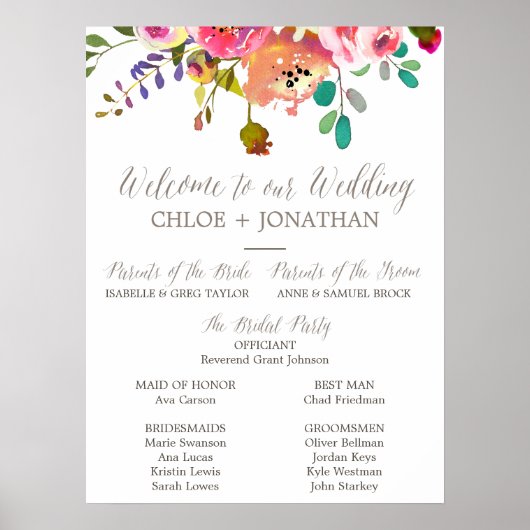 フローラシンプルウォーターカラーブーケ結婚式 プログラム ポスター (正面)