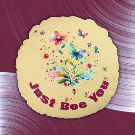 フローラシンプルウォーターカラーモノグラムビーオンピーチ ラウンドクッション