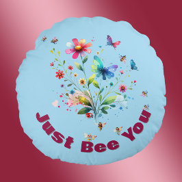 フローラシンプルウォーターカラーモノグラムビーオンブルー ラウンドクッション