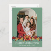 フローラシンプルエレガント家族のクリスマス写真 シーズンポストカード (正面/裏面)