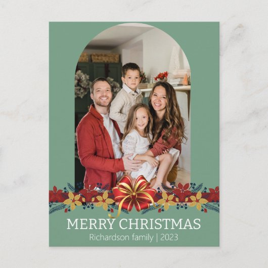 フローラシンプルエレガント家族のクリスマス写真 シーズンポストカード (正面)