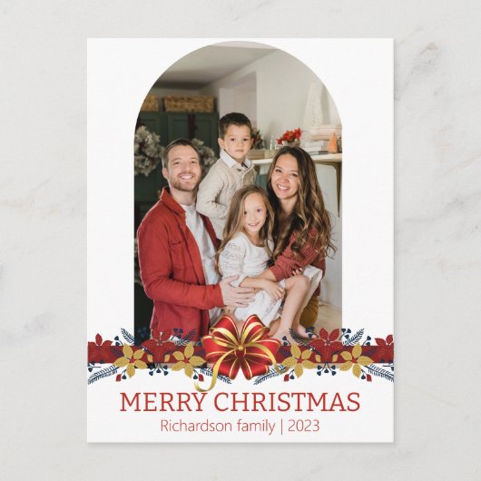 フローラシンプルエレガント家族のクリスマス写真 シーズンポストカード (正面)