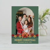 フローラシンプルエレガント家族のクリスマス写真 箔シーズンカード (立ち正面)