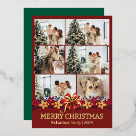 フローラシンプルエレガント家族のクリスマス写真 箔シーズンカード