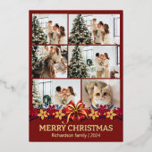 フローラシンプルエレガント家族のクリスマス写真 箔シーズンカード (正面)