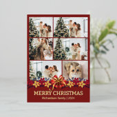 フローラシンプルエレガント家族のクリスマス写真 箔シーズンカード (立ち正面)