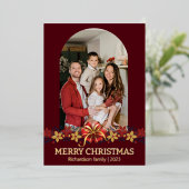 フローラシンプルエレガント家族のクリスマス写真 箔シーズンカード (立ち正面)