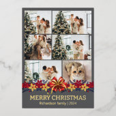 フローラシンプルエレガント家族のクリスマス写真 箔シーズンカード (正面)