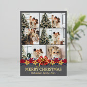 フローラシンプルエレガント家族のクリスマス写真 箔シーズンカード (立ち正面)