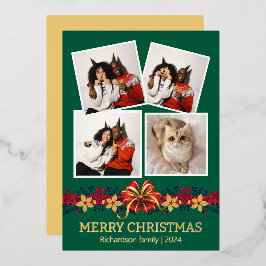 フローラシンプルエレガント家族のクリスマス写真 箔シーズンカード