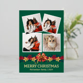 フローラシンプルエレガント家族のクリスマス写真 箔シーズンカード (立ち正面)