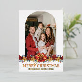 フローラシンプルエレガント家族のクリスマス写真 箔シーズンカード (立ち正面)
