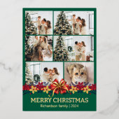 フローラシンプルエレガント家族のクリスマス写真 箔シーズンカード (正面)