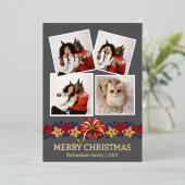 フローラシンプルエレガント家族のクリスマス写真 箔シーズンカード (立ち正面)