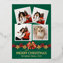 フローラシンプルエレガント家族のクリスマス写真 箔シーズンカード