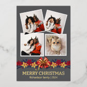 フローラシンプルエレガント家族のクリスマス写真 箔シーズンカード (正面)
