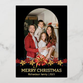 フローラシンプルエレガント家族のクリスマス写真 箔シーズンカード (正面)