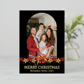 フローラシンプルエレガント家族のクリスマス写真 箔シーズンカード (立ち正面)