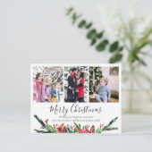 フローラシンプルクリスマスリースフォトコラージュ シーズンポストカード (スタンド正面)