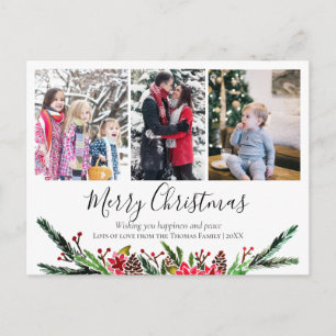 フローラシンプルクリスマスリースフォトコラージュ シーズンポストカード