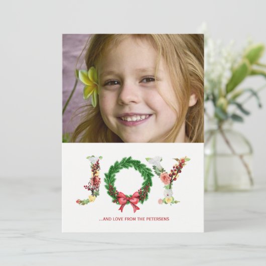 フローラシンプルクリスマスリースjoyスクリプト写真 シーズンカード (スタンド正面)
