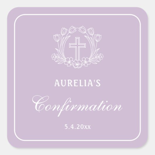 フローラシンプルクロスの薄紫確認 スクエアシール (正面)