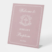 フローラシンプルクロスオンピンクバプテスムウェルカム 台座サイン (正面)