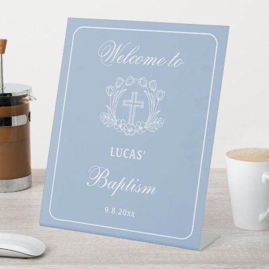 フローラシンプルクロスオンライトブルーバプテスムウェルカム 台座サイン (インサイチュ)