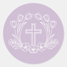 フローラシンプルクロスオン薄紫ステッカー ラウンドシール