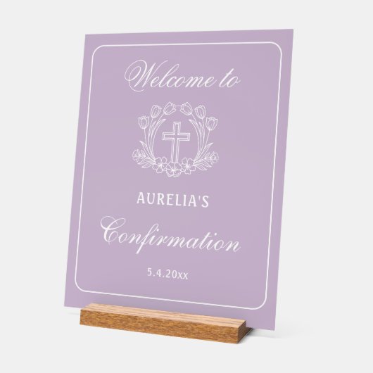 フローラシンプルクロスオン薄紫確認へようこそ アクリルサイン (傾斜)